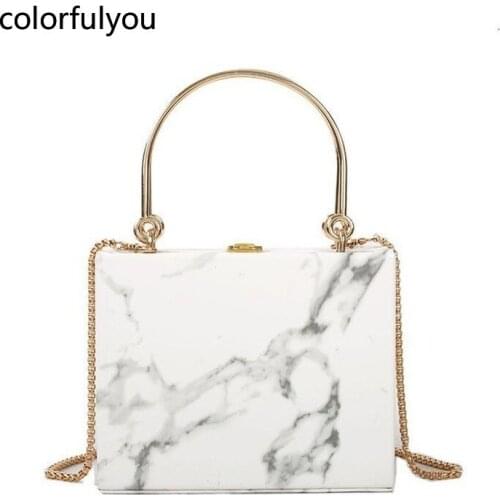 Fashion Marble Box Handbag New Designer Chains Shoulder Crossbody Bags Luxury Pu Leather Lady Evening Clutch Bag Female Purse