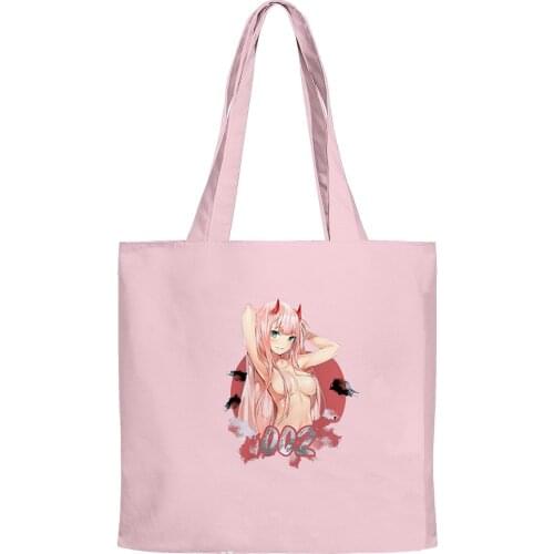 Darling in the franxx Hip Hop Handbags Cloth Canvas Tote Bag Print Shopping Bags Reusable Shoulder Shopper Bags Casual Pacakge