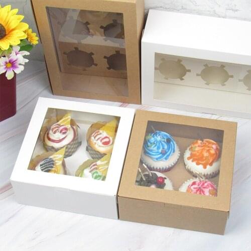 Cupcake Dessert Packaging with Removable Tray For 4/6 Cups Biscuit Cookie Cake Gift Clear Windows Party Favors Supplies Contain