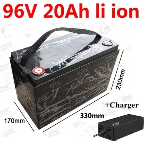 Waterproof 96v 20ah lithium ion Rechargeable bateria li ion 18650 BMS for robot scooter bike forklift van AGV + 3A Charger