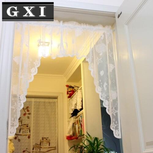 European Sheer Curtain Cute Shell Starfish Embroidered Window Screen Lace Curtain Triangle Curtain for Kitchen Door Decor