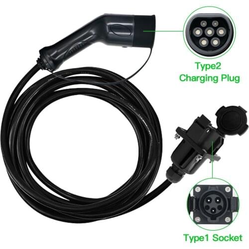 EV Charging Cable Double Plug Type 2 to Type 1/ SAE J1772 Socket with 5m Cable or Customized