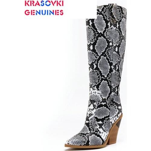 Krasovki genuines High Boots Women Winter Pointed Toe Platform High Heels Short Plush Keep Warm Wedge Women Knee Calf Boots