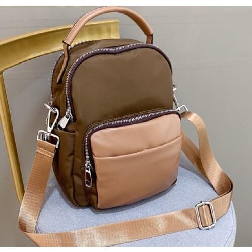 Women novelty unique design black brown nylon backpack for female small casual soft daily travel multi functional shoulder bag