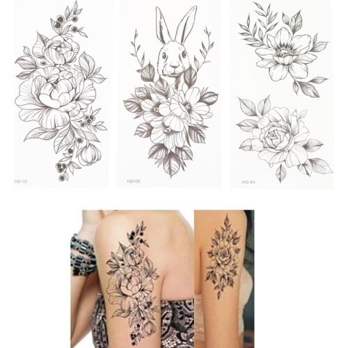 1pc Women Girl Temporary Tattoo Sticker Black Roses Design Full Flower Arm Body Art Fake Tattoo Sticker Fashion