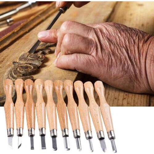 10Pcs Carving Chisels Ergonomic Design Abrasion-resistant Alloy Steel Professional Wood Carving Chisel Kit for Woodworking