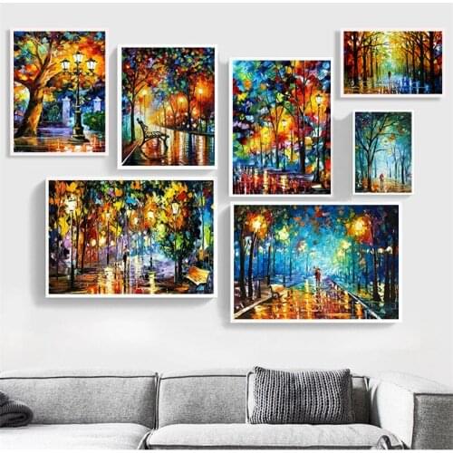 2021 Coloring Abstract Lovers and Night lights Canvas Printings Park Corridors Oil Painting Landscape Art Poster Wall Decoration
