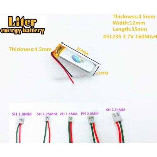 3.7V 160mAh 451235 Lithium Polymer Rechargeable Battery FOR 160mah 3.7V 451235 PLUG GPS MP3 MP4 bluetooth headset battery