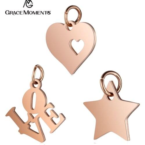 30pcs/Lot 316L Stainless Steel Charms Rose Gold Color Hollow Love Hearts Star Charms Pendants for Jewelry Making DIY Accessory