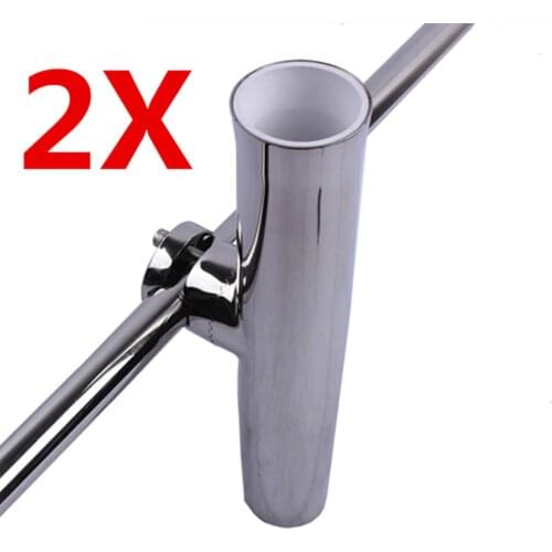 2X Stainless Steel Fishing Rod Holder For Boat Yacht Adjustable Clamp-on 7/8"-1" Rail Mount