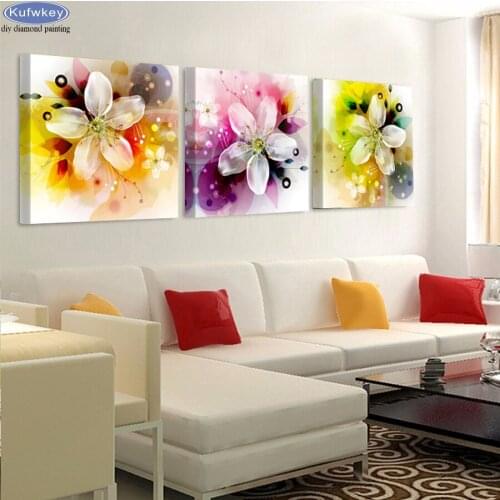 NEW Diamond Embroidery 5D DIY Diamond Painting Abstract Flower Cross Stitch Full square Rhinestone Mosaic Living Room Decor 3pcs