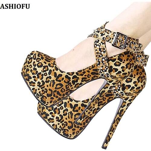 ASHIOFU Handmade Women Stiletto Pumps Buckle Ankle Strap Sexy Party Prom Dress Shoes Platform Evening Fashion Court Shoes