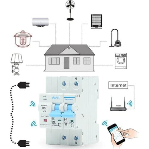 Smart Life 2P 40A Remote Control Wifi Circuit Breaker /Smart Switch overload ,short circuit protection for Smart home