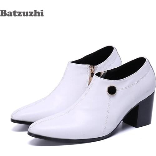Batzuzhi Luxury Handmade Men Boots Pointed Toe Zip Fashion Leather Ankle Boots Men White Party & Wedding Botas Hombre! Big Size