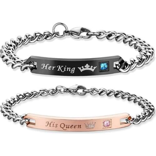 Promise Bracelets For Couples Letters Her King His Queen Stainless Steel Relationship Matching Couples Bracelets Set for Women