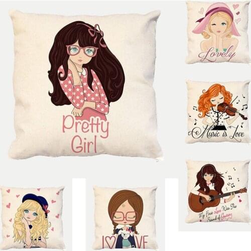 Girl Character Cushion Cover Farmhouse Decor Pillow Case Linen Cushions Cases Cartoon Pillows Covers Home Sofa Cushion Case 1733