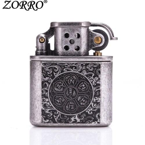Pure Silver Retro Deep Ancient Silver Buddha Character Lighter Kerosene Flint Lighter