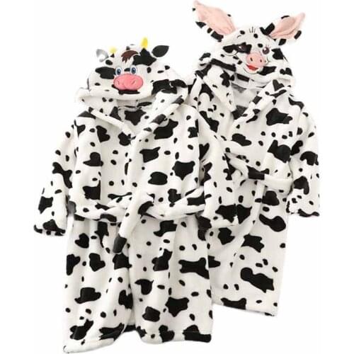 Kids Pajamas Winter Warm Flannel Cows Homewear Cartoon Animal 2-12 Years Old Boy Girl With Hat New Children Nightgown