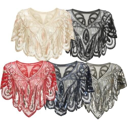 Womens 1920s Shawl Beaded Sequin Deco Evening Cape Bolero Flapper Cover up European and American wedding dress shawl on Stage
