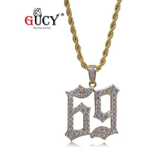 GUCY Hip Hop Fashion Number Pendant Necklace Iced Out Cubic Zircon Saw Horror Movie Theme Digit Number Pendants Gift