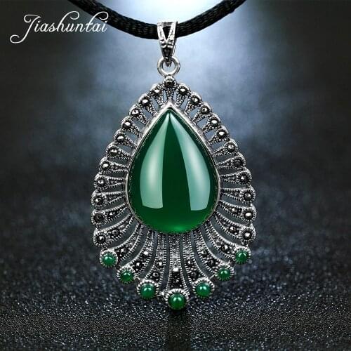 JIASHUNTAI Retro 100% 925 Silver Sterling Royal Natural Stones Pendant Necklace Jewelry For Women Vintage