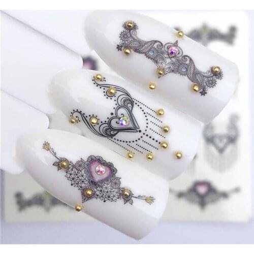 Coloful necklace flower butterfly tattoo for nail art decoration DIY manicure ultra thin nail foils water transfer decals FW042