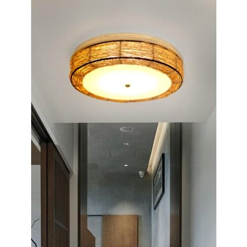 Rattan Lamp Hand-Woven Lamp Rattan Lamp Rattan Lamp Lamp in the Living Room Bedroom Light Room Lamp hinese round Ceiling Lamp