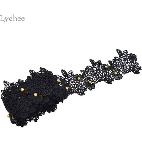 Lychee 2 Yards Black Water Soluble Lace Trim Embroidered Trim For Scrapbooking Garment DIY Applique Sewing Decoration