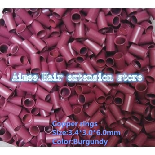 3.4*3.0*6.0mm15#Burgundy1000pcs/pack copper flared ring easily locks/copper tube micro link/ring /bead for i tip hair extension