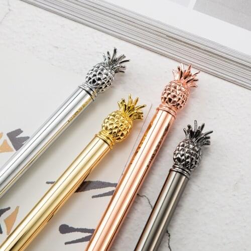 Metal Pineapple Ballpoint Pens Luxury Writing Handle Pens Gifts Signature School Office Stationery Supplies Black Ink 1.0mm