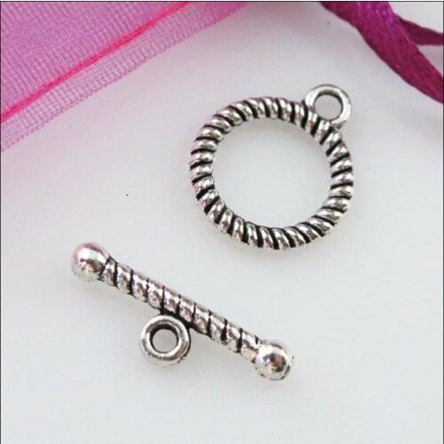 Fashion 30Sets Tibetan Silver Round Circle Bracelet Toggle Clasps Connectors