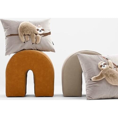 DUNXDECO Cushion Cover Decorative Pillow Case Vivid Animal Collection 3D Sloth Embroidery Velvet Coussin Sofa Chair Decorating