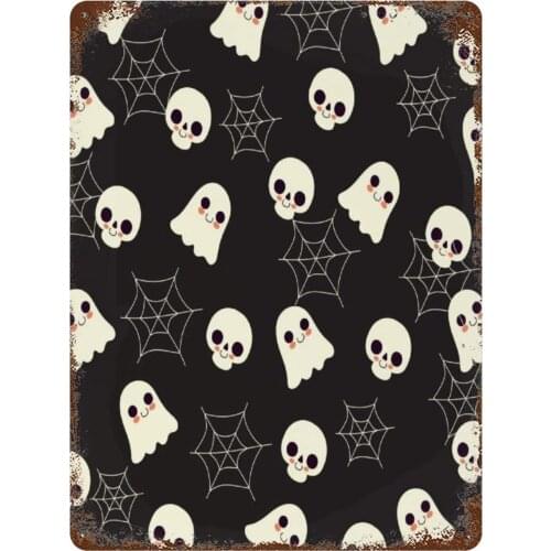 NoBrands Vintage Retro Metal Tin Sign Wall Decor Art Cartoon Cute Halloween Skull Faces Ghost Trick-or-Treat Home Decor