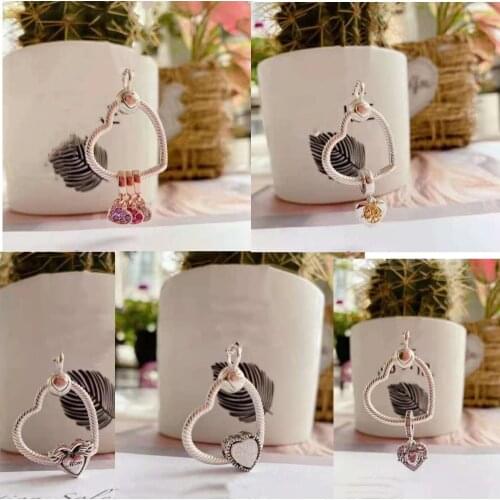 Real 925 Sterling Silver Love Heart Pandora Necklace for Fashion Charm Charm DIY Jewelry