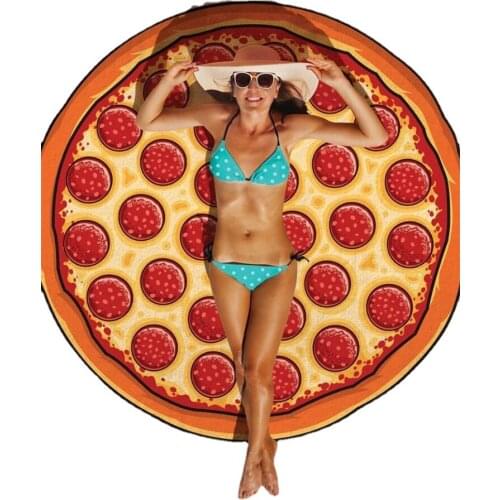 Pizza Beach Round Beach Mat Tidy Burger Beach Towel Quick-drying Swim Towel Can Be Worn Padded Foodie Background Cloth Shawl