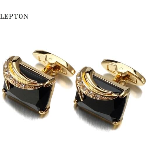 Low-key Luxury Glass Cufflinks for Mens Lepton Brand High Quality Square Crystal Cufflinks Shirt Cuff Links Relojes Gemelos