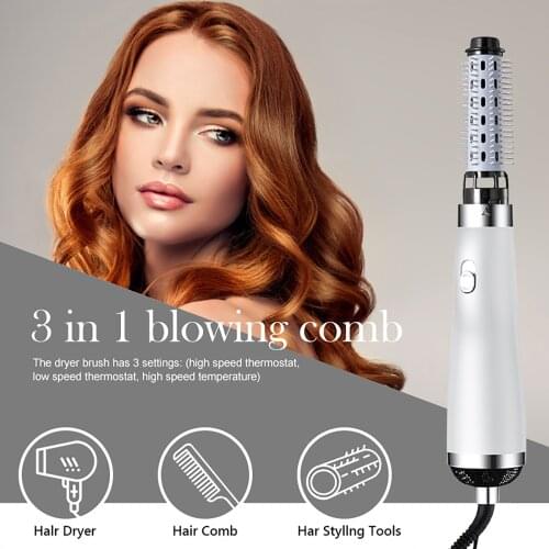 Electronic Hair Dryer Brush Hot Air Brush Hair Straightener Rotating Curler Comb with 3 Head Rotating Hair Salon Styling Tool