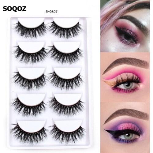 SOQOZ 5 Pairs Eyelashes 3D Mink Lashes Luxury Handmade Fluffy Mink Eyelashes Natural Long False Eyelashes Makeup