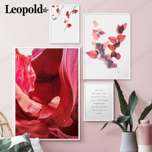 Modern Minimalist Red Maple Leaf Canvas Painting Plum Blossom Plant Letter Poster Wall Art Nordic Home Living Room Decoration