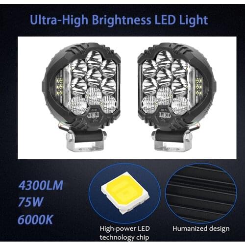LED Light Bar 75W 4300LM Led Driving Light with Dual Side Light 6000K Waterproof Car-styling Bulb For Car Truck SUV Boat