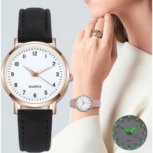 Luminous watch ladies simple digital retro frosted leather small fresh casual watch ladies quartz watch