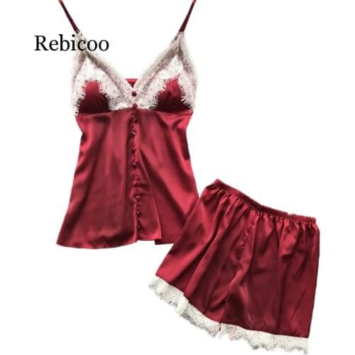 Spring New Spaghetti Strap Lace Pajamas V-Neck With Chest Pad Twinset Pajama Set For Women