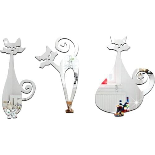 Funlife high quality creative DIY three cat mirror environmental protection can remove crystal three-dimensional mirror stickers