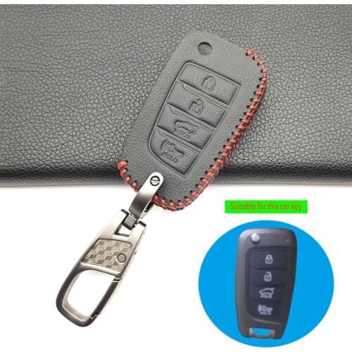 Xinyuexin Solaris Car Key Case Leather Cover Case for Hyundai Elantra 2016 2017 2018 4 Buttons Folding Remote Shell Key