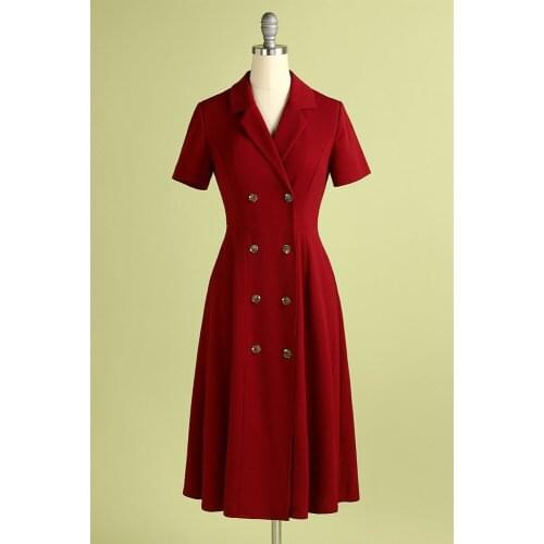 Office Ladies Wine Red Dress VD1638 Double Breasted Suit Collar Dresses for Women y2k Party OL Vintage Party