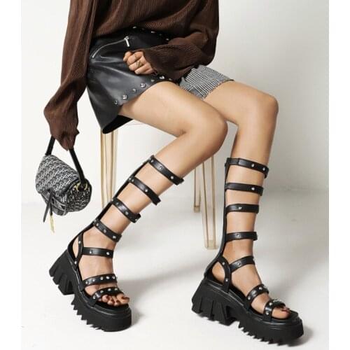 Women shoes 2021 Gladiator rivet sandals wedge platform gothic shoes for women sandalias de tacon fashion 35-432
