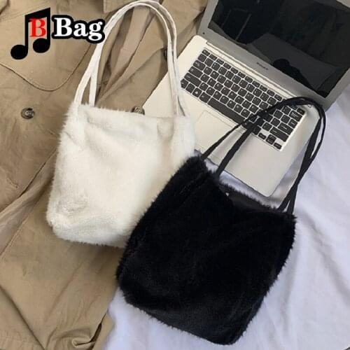 Winter Plush Shoulder Bags Women Large Capacity Solid Hasp Fluffy Shopping Tote Fashion Female Plus Handbags Solid color bag