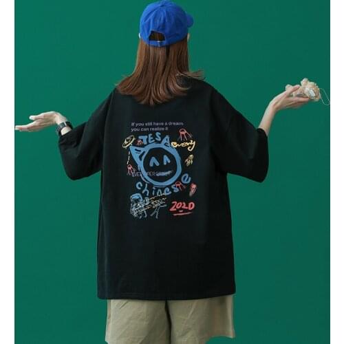 #0098 White Black Pink Short Sleeves T-shirt Women Casual Loose Korean Style Harajuku T Shirt Summer Print Funny T Shirts Tops