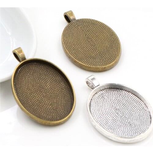 10pcs 22x30mm Inner Size Antique Silver Plated Bronze Simple Style Cameo Cabochon Base Setting Charms Pendant necklace findings