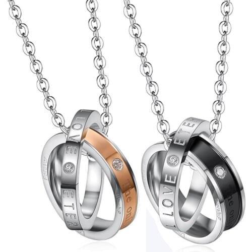 2019 New Eternal Love Rhinestone Round Pendant Stainless Steel Couple Necklaces For Wedding Birthday Gift